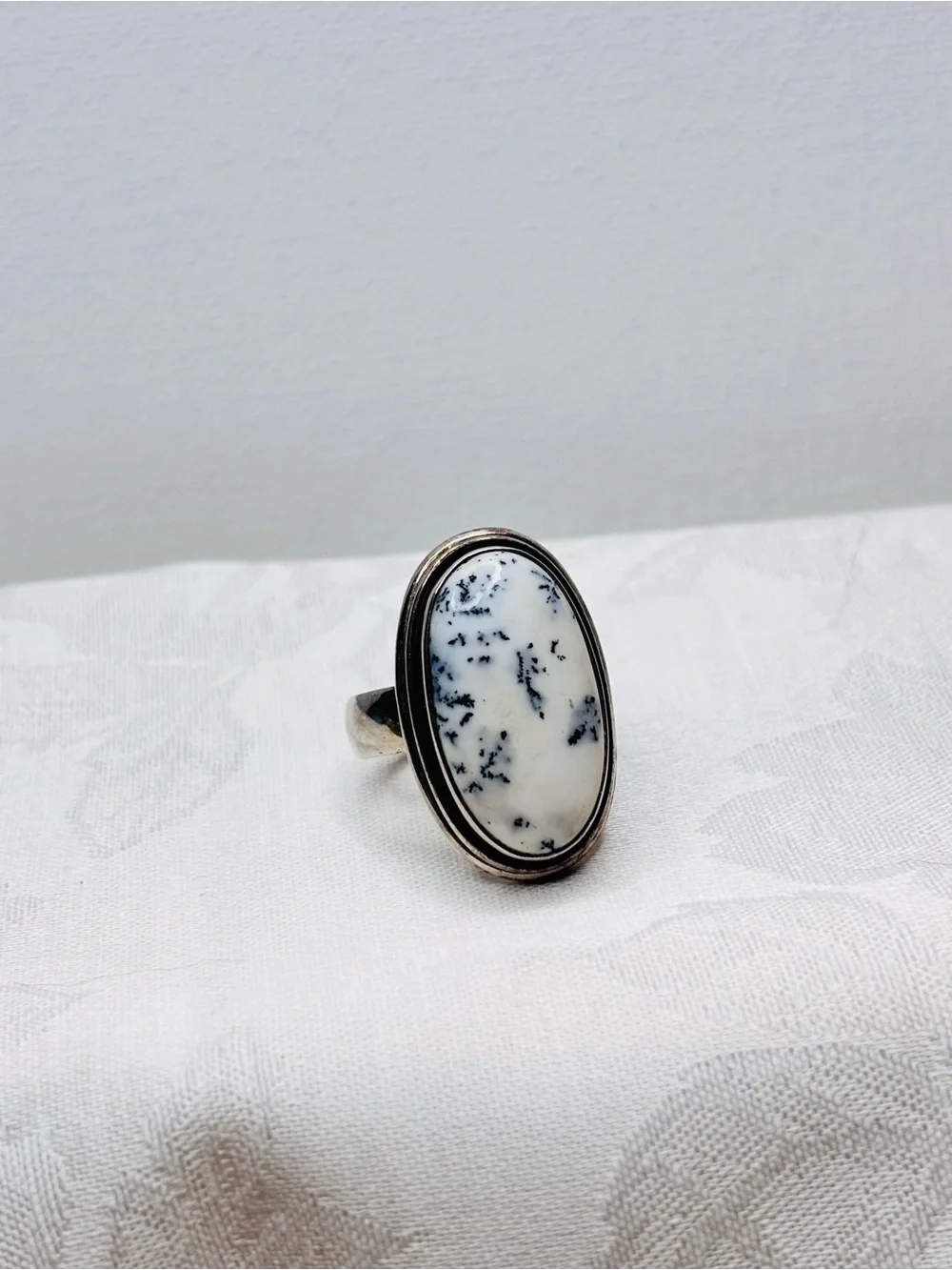 Large Dendritic Opal Ring Vintage Unisex Genuine 925 Sterling Size 10.25